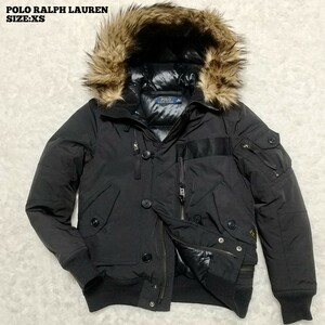 POLO RALPH LAUREN◆N-2B ダウンジャケット 黒XS/レディース ポロラルフローレン ミリタリージャケット ファー フード モッズコート 無地