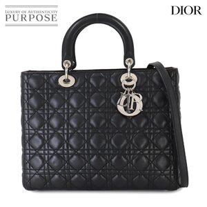 新品同様 クリスチャン ディオール Christian Dior レディディオール ラージ 2way ハンド ショルダー バッグ レザー ブラック 90255209