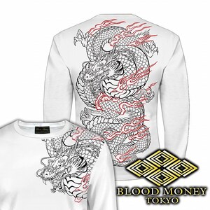 長袖 Tシャツ ロンT 服 BLOOD MONEY TOKYO 龍 和柄 mbt-23005 白 黒 メンズ ファッション ヤクザ ヤンキー オラオラ系 派手