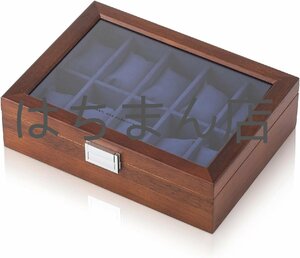腕時計収納ケース コレクションケース 腕時計 収納ボックス ウォッチケース 10本用 木製 ロック付き モモタマナ材 無垢材 (ブルー)