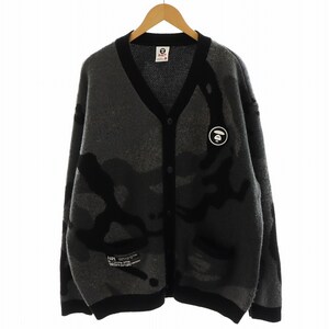 アベイシングエイプ A BATHING APE AAPE CARDIGAN カーディガン ロゴ XL グレー 黒 ブラック /AN21 ☆AA★ メンズ