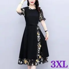 【3XL】ワンピース 異素材ワンピース 大きいサイズ 花柄