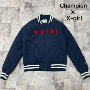 Champion X GIRL チャンピオン エックスガール コラボ スタジャン 中綿 キルティングジャケット フェルトロゴ リブライン サイズM 玉SS2846