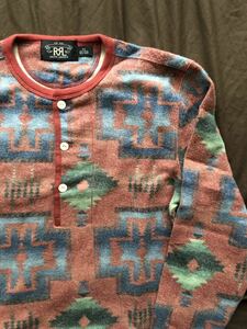 【名作】極美品 RRL NATIVE PATTERNED HENLEYNECK ダブルアールエル ネイティブ ナバホ 総柄 ヘンリーネック シャツ ラルフローレン XS