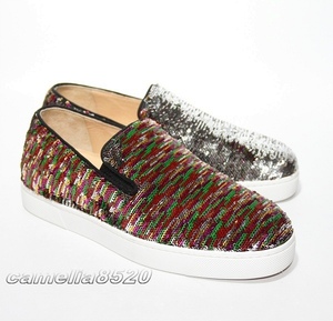 クリスチャンルブタン スパンコール ボート スリッポン スニーカー シルバー 36 約23cm イタリア製 中古 美品 Sequin Boat Sneaker Slip On