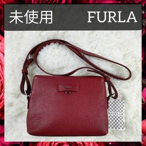 【未使用】送料無料 FURLA フルラ ショルダーバッグ ポシェット クロスボディ 斜め掛け レザー 本革 レッド 赤 レディース