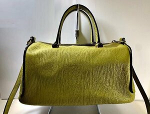 美品　FURLA 　フルラ　2WAYバッグ　ボストンバッグ　ライトグリーン系色　レザー　ゴールド金具　