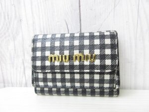 極美品 miumiu ミュウミュウ 財布 三つ折り財布 ミニ財布 ウォレット マドラスレザー ギンガムチェック 78872