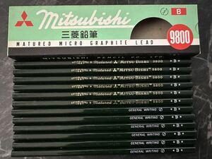 三菱　鉛筆 B 12本セット 三菱鉛筆 レトロ　当時物　MITSU-BISHI No.9800 箱付き　（2）