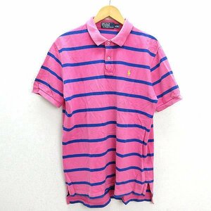 T■ラルフローレン/POLO RALPH LAURENボーダー鹿の子 半袖ポロシャツ■ピンク【L】MENS/ビッグサイズP09