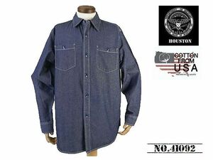 【送料無料 34%OFF 】HOUSTON ヒューストン USAコットン シャンブレー WORKシャツ 「U.S.N」 NO.41092 VINTAGE WASH_17 (XL相当)