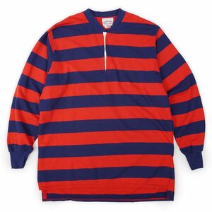 GEORGETOWN DRYGOODS 80s ボーダー柄 ヘンリーネック スウェット カットソー 長袖 裏起毛 USA製 (-9296) レッド×ネイビー XL