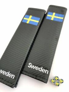 スウェーデン シートベルトカバー 肩パッド 国旗 バルブキャップ カーボン調 ボルボ V90 XC40 XC70 クロスカントリー エステート ワゴン