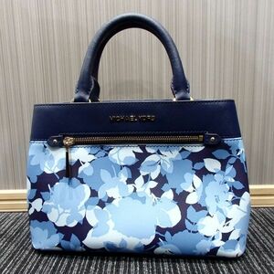 1円スタート激レア 外側美品 MICHEAL KORS マイケルコース 花柄 ブルー 2wayハンドバッグ 30769 11-2