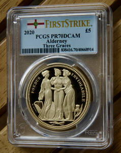 2020年 英国領オルダニー スリーグレイセス Three graces 5ポンド金貨 PR70DCAM PCGS FirstStrike