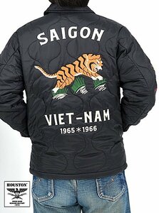 ナイロンリップベトナムジャケット「TIGER」◆HOUSTON ブラックXXLサイズ 51267 ヒューストン 刺繍 和柄 和風 虎 トラ ベトジャン