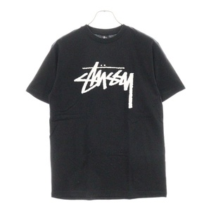 STUSSY ステューシー ORIGINALSTOC Logo Tee フロントロゴプリント クルーネック半袖Tシャツカットソー ブラック