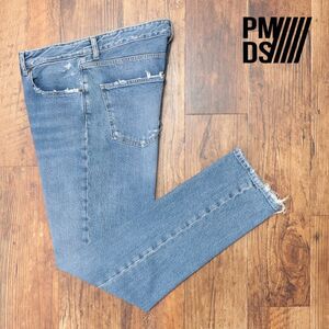 P.M.D.S./33インチ/デニムパンツ TOMMY ストレッチ ウォッシュ ダメージ加工 イタリア製 スリム ストレート 新品/青/ブルー/jd548/