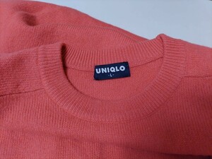 1999 ウールマーク付き 当時物 旧首タグ UNIQLO セーター ウール100％ 丸首 ヴィヴィッドピンク L・身幅約59.5cm※USED品/色に注意！