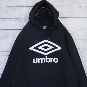 アンブロ umbro ビッグプリントロゴ 裏起毛 プルオーバー フード スウェット パーカー フーディー L ブラック ホワイト 黒 白 20202614