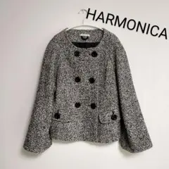 ハーモニカ　HARMONICA　ショートコート　ノーカラージャケット　ツイード