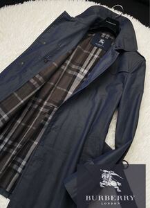 f27 超美品　光沢極上ギャバジン定価18万●BURBERRY LONDON●首元まで温かいハイネックトレンチコート バーバリーコート メンズ　M