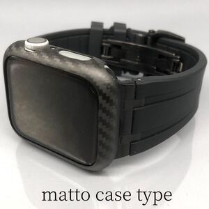 マット カーボン★アップルウォッチバンド Carbon カバー　ラバーベルト　Apple Watch ケース　44mm 45mm 49mm ultra ウルトラ