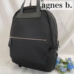 【極美品】agns b. VOYAGE アニエスベー ボヤージュ リュック マザーズバッグ ナイロン×レザー 肩掛け ブラック 黒 A4可 レディース