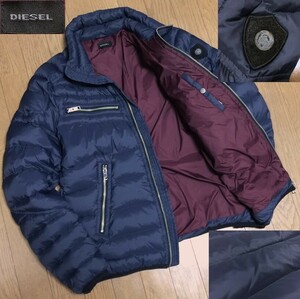 美品 定価52,800円 DIESEL ディーゼル W-IZUMO JACKET ブレイブマンワッペン ジップ ライダース ダウンジャケット メンズ M 紺 ネイビー