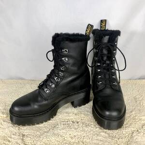 美品★Dr.Martens★24.0cm相当 ドクターマーチン レオナ ショートブーツ レディース 本革 黒色 ブラック ブーツ 革靴 ファー S105