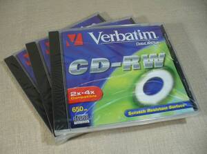 Verbatim　CD-RW Rewritable　650MB/書き換え型-RW/2x-4xCompatible　3枚セット　未開封品！