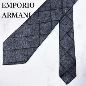 ◇EMPORIO ARMANI シルクネクタイ イタリア製 総柄 チェック グレーブラック 灰　黒