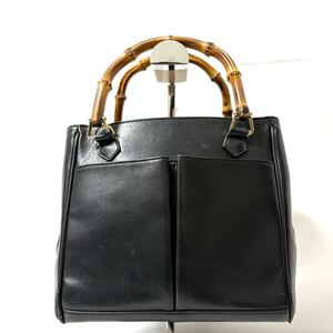 GUCCI グッチ バンブー ハンドバッグ マルチポケット レザー ブラック オールドグッチ ブラック 黒 肩掛け