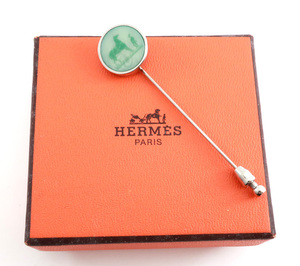 美品 HERMES エルメス ピンブローチ コロゾ 馬柄 ブルー /33224