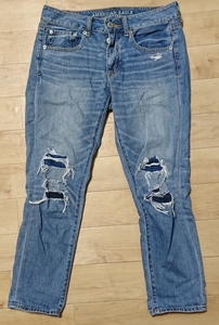 美品 アメリカンイーグル AMERICAN EAGLE OUTFITTERS デニム ジーンズ jeans ジーパン レディース ダメージ加工 レギュラー regular