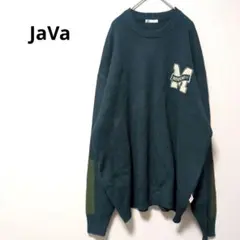 JaVa グリーンニット トレーナー Мロゴ ゆったりＬサイズ 大きめ