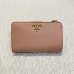 新年初売りセール　美品　PRADA プラダ　二つ折り　ピンク　ベージュ　レディー