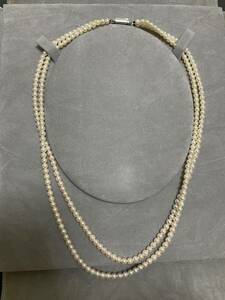 SILVER 刻印 パールネックレス 真珠 アコヤ ベビーパール　長さ約45cm 大きな約　3mm 照り　強い