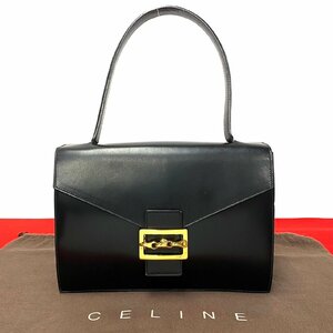 極 美品 希少品 CELINE セリーヌ ヴィンテージ チェーン 金具 レザー 本革 ショルダーバッグ ワンショルダー ハンドバッグ ブラック 34332