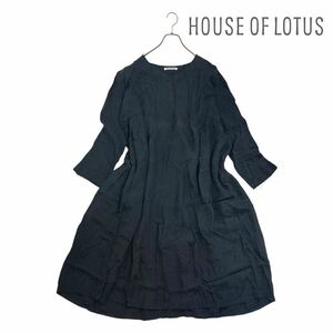 10T151☆ HOUSE OF LOTUS ハウスオブロータス ブラック カットオフ ギャザー 長袖 ロングワンピース 春秋 Mサイズ