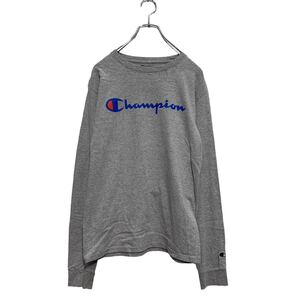 Champion 長袖 プリントTシャツ S グレー チャンピオン クルーネック ロンT ロングTシャツ 袖ロゴ 古着卸 アメリカ仕入 a603-5794