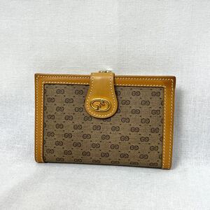 ヴィンテージ GUCCI オールドグッチ マイクロGG ダブルG 二つ折り がま口 財布 キャンバス レザー