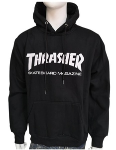 メンズ レディース THRASHER01 フーディーパーカー プルオーバー ブラック XL カジュアルストリート y2k スウェットアウター インポート