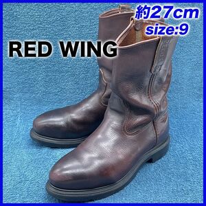 即決★RED WING 4470 07年★27cm ペコスブーツ レッドウィング メンズ 9 E2 濃茶 ダークブラウン 本革 スチールトゥ スネークソール