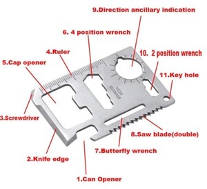 処分 ステンレス鋼 クレジットカードサイズ サバイバルツール 多機能ツールカード シルバー 1119 ゆうメール可