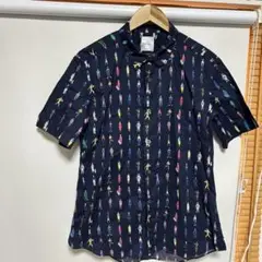 Paul Smith ポールスミス シャツ　L 半袖　ピープル 紺色　人柄　総柄