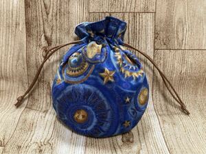 巾着袋 巾着　月　星　太陽　天球儀　コンパス　時計　丸底　ハンドメイド ミニ巾着 drawstring bag handcrafted