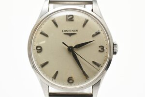 稼働品 ロンジン ラウンド シルバー 手巻き メンズ 腕時計 LONGINES