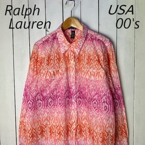 sh●727 USA古着 90s～00s Ralph Lauren 薄手 ろうけつ染めバティック柄シャツ L～XL オールド アメリカ古着 ラルフローレン 春夏 長袖