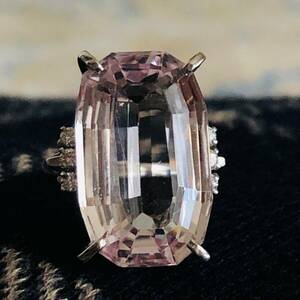 １円〜 超特大 24.35ct ★天然 クンツァイト プラチナ ダイヤモンド リング USED